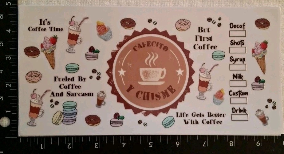 UV DTF Coffee Drinker Theme Cup Wraps Transfer Stickers Set 8 Decals 4 X 9 Inch
