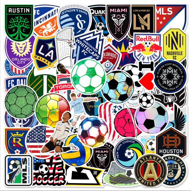 50 Pcs Stickers Soccer MLS Teams LOGO Fridge Skateboard Laptop Phone Car Vinyl