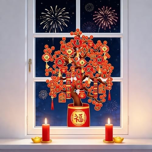 Chinese New Year Window Stickers – Fu Character Static Clings, Zodiac Horse Deco