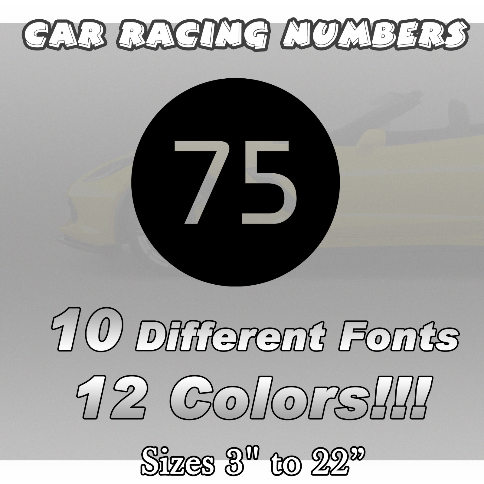 2 pack Racing Car numbers die-cut circle door custom number rally sport decal V8