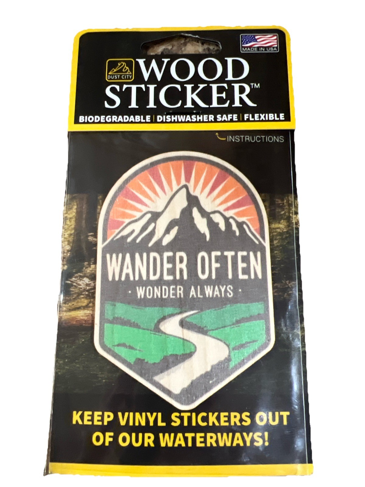 Wander Often Wonder Always WOOD Sticker Dishwasher Biodegradable Dust City NEW