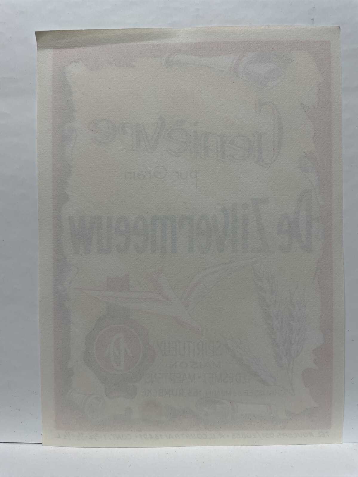 1920s Genièvre Pur Grain De Zilvermeeuw Spiritueux Rumbeke, Belgium Label