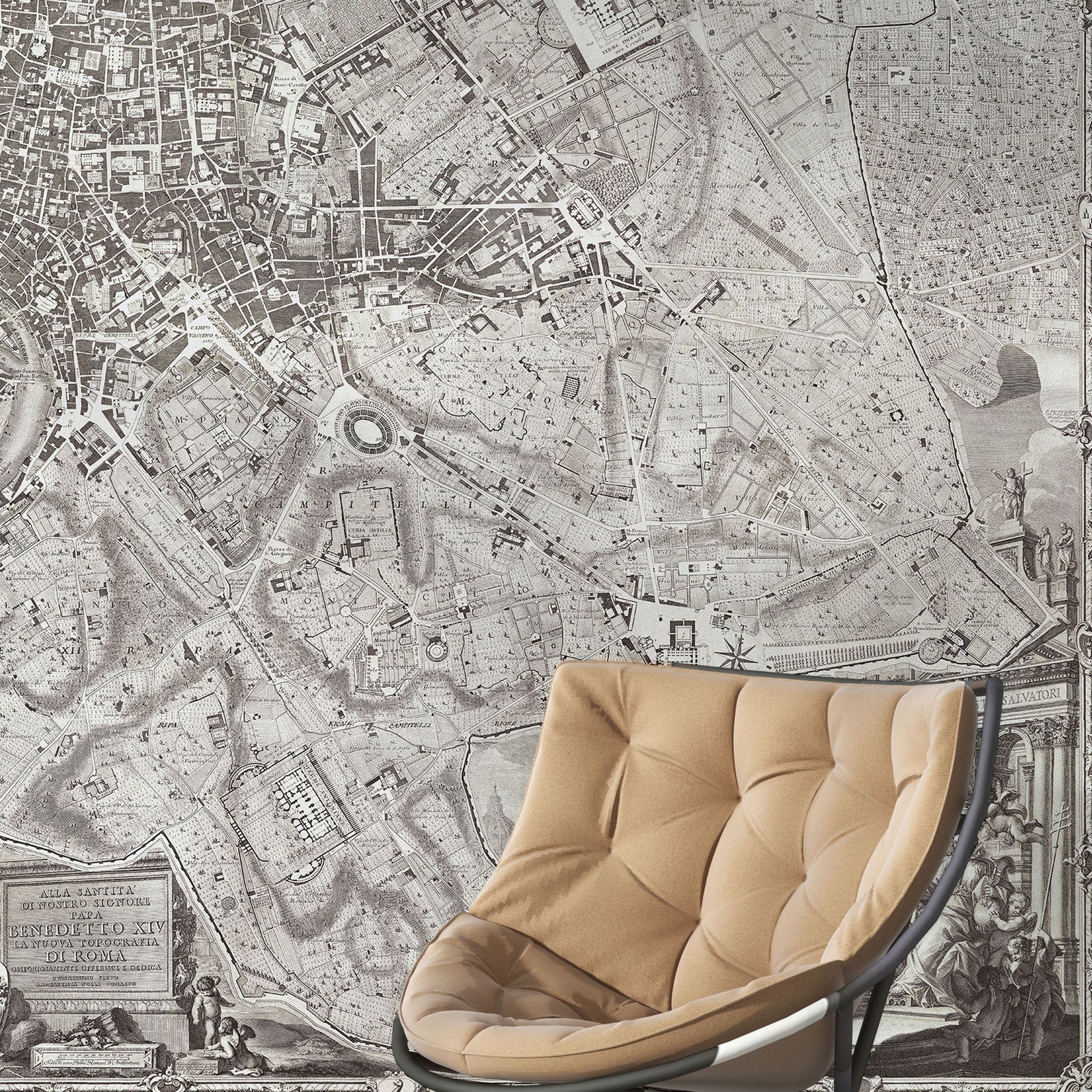 Vintage Old Map of Rome Italy Wall Mural. The Large Plan of Rome Peel and Stick