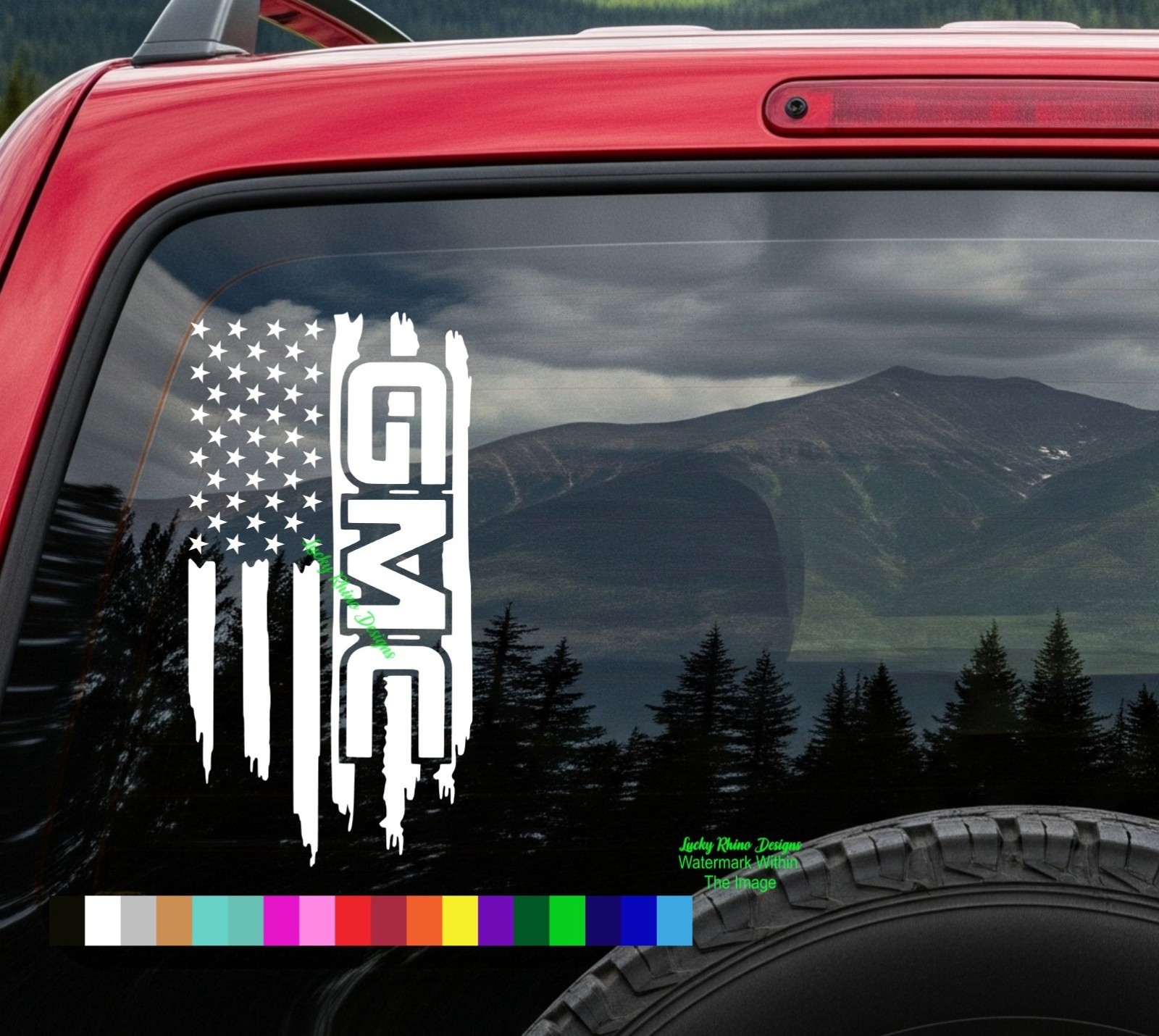 Weathered USA Flag Vinyl Decal Fits GMC Trucks, American Pride Window Sticker
