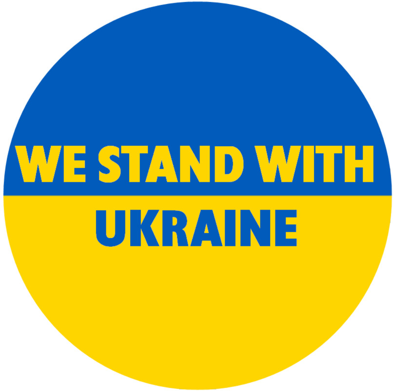 We Stand With Ukraine – 100 Pack Circle Stickers 3" x 3" – Flag Blue Yellow
