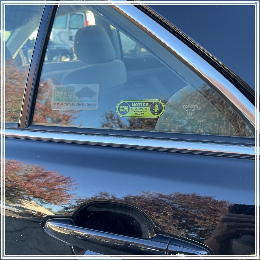 Camera in Car Recording Video 6-Pack INSIDE MOUNT Decals Black Yellow 3" x 1"