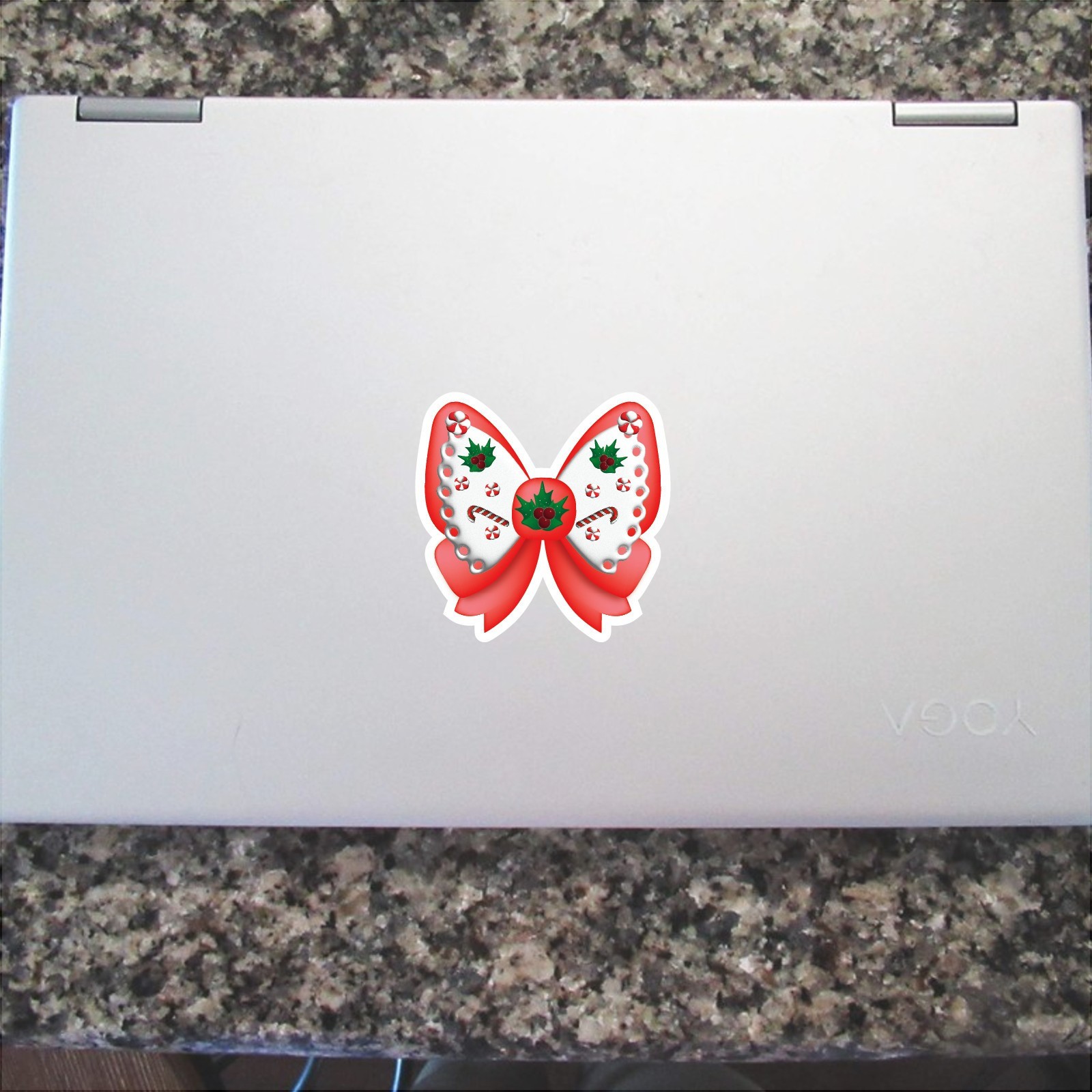 Christmas Candy Cane Bow Vinyl Sticker Cute Holiday Holly Bow Decal Car Bottle