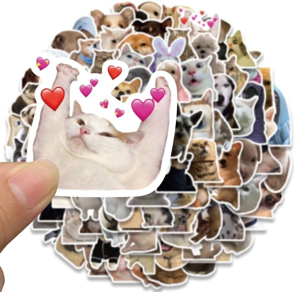 100PCS Funny Dog & Cat Meme Stickers Cute Cat & Dog Stickers Adults Teens