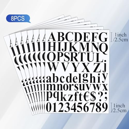 8 Sets 536 Pcs Vinyl Letter Number Stickers Alphabet Large Self 1 Inch Black
