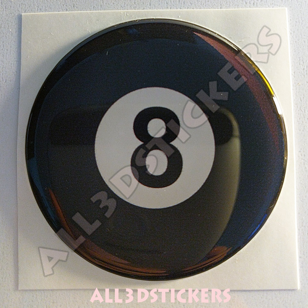 Sticker Billiard Ball Number Eight 8 Luck Adhesive Decal Resin Domed Car 3D