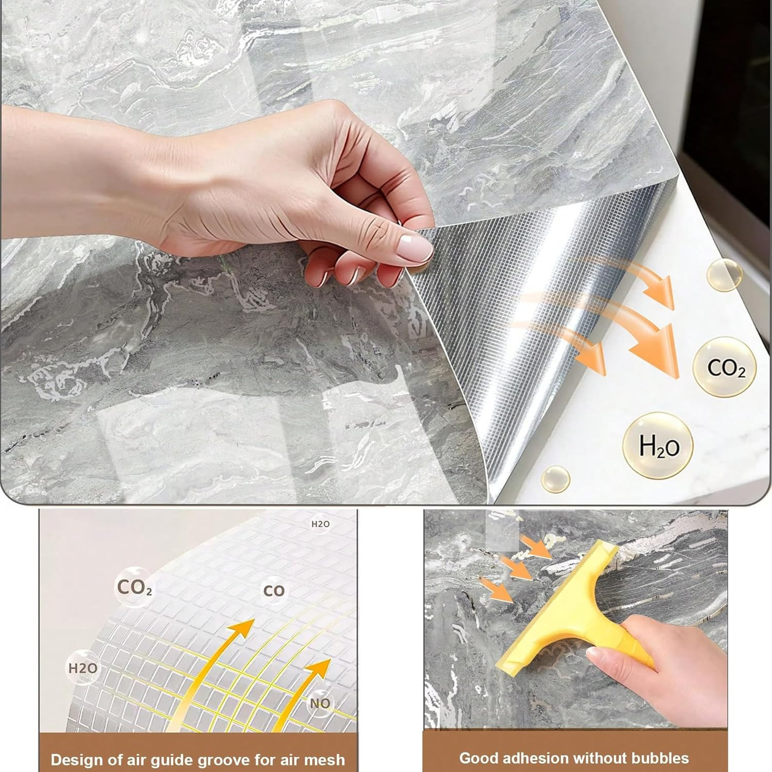 Thick Glossy Grey Silver Marble Peel and Stick Kitchen Sticker for Countertop…