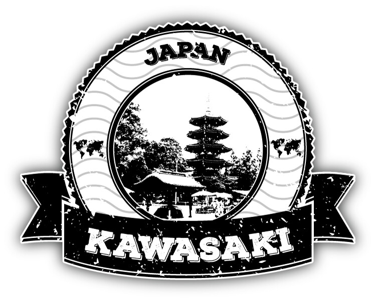 Kawasaki Japan Grunge Rubber Stamp Travel Car Bumper Sticker Decal