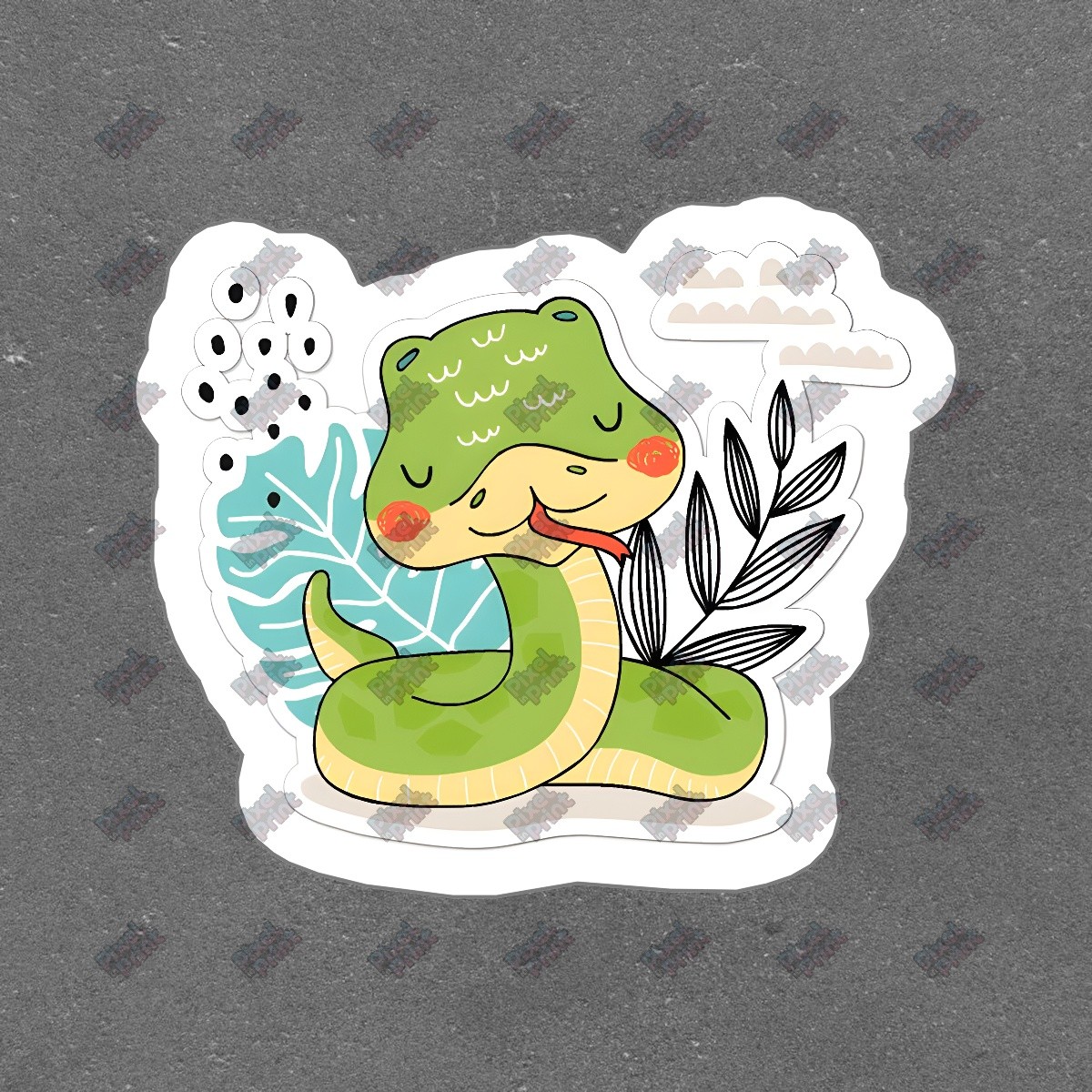 Cute Green Snake Vinyl Sticker Adorable Reptile Decal for Laptops, #471714