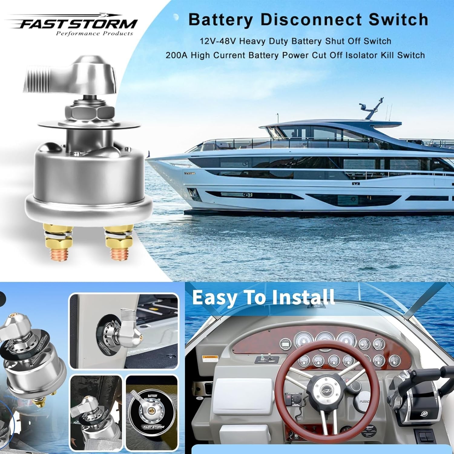 200A 12-48V High Current Master Battery Disconnect Switch Battery Power Cut Off