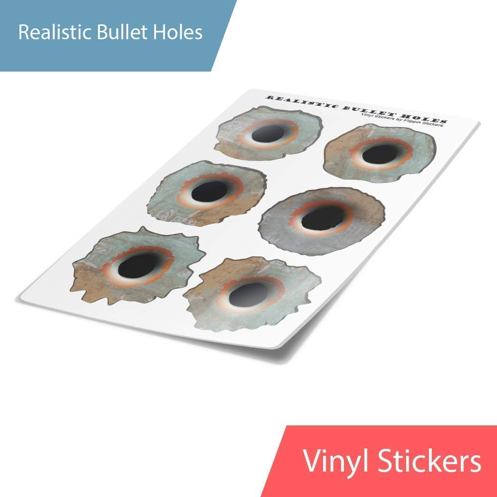 Bullet Hole Stickers 3D Vinyl Decals – Large Caliber Rusty Look 1.5" (6 pcs)
