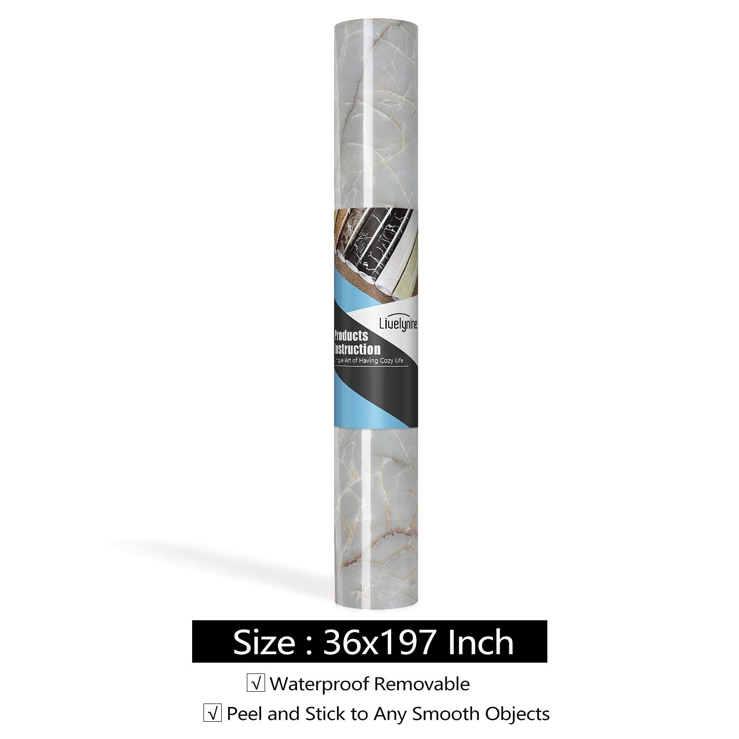 36 Inch Wide Marble Contact Paper for Countertops Waterproof Glossy Light Gre…