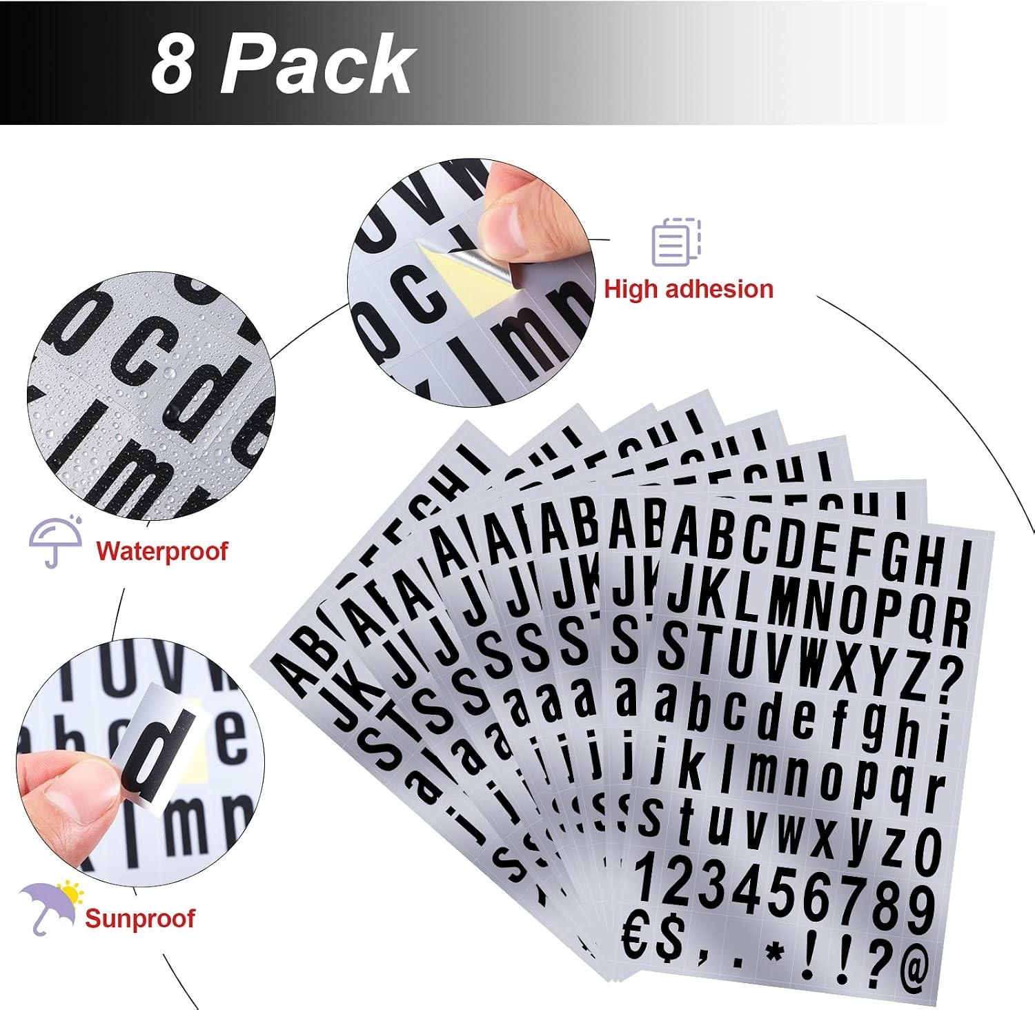 8 Sheets Mailbox Numbers Sticker Self-Adhesive Vinyl Letters Numbers Kit Mailbox