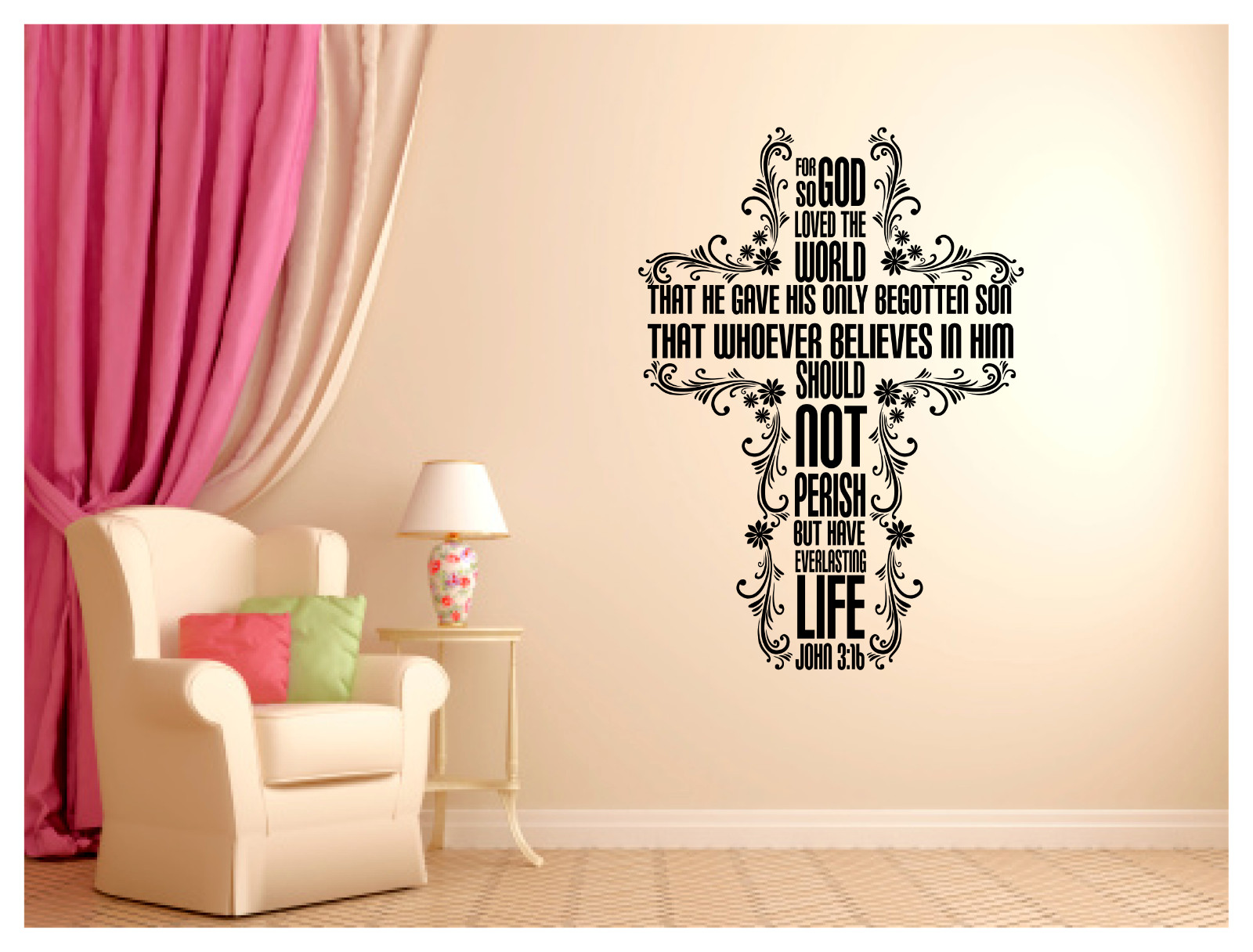 JOHN 3:16 in shape of cross Wall Decal Mural Art Sticker 22X31" Choice of Color