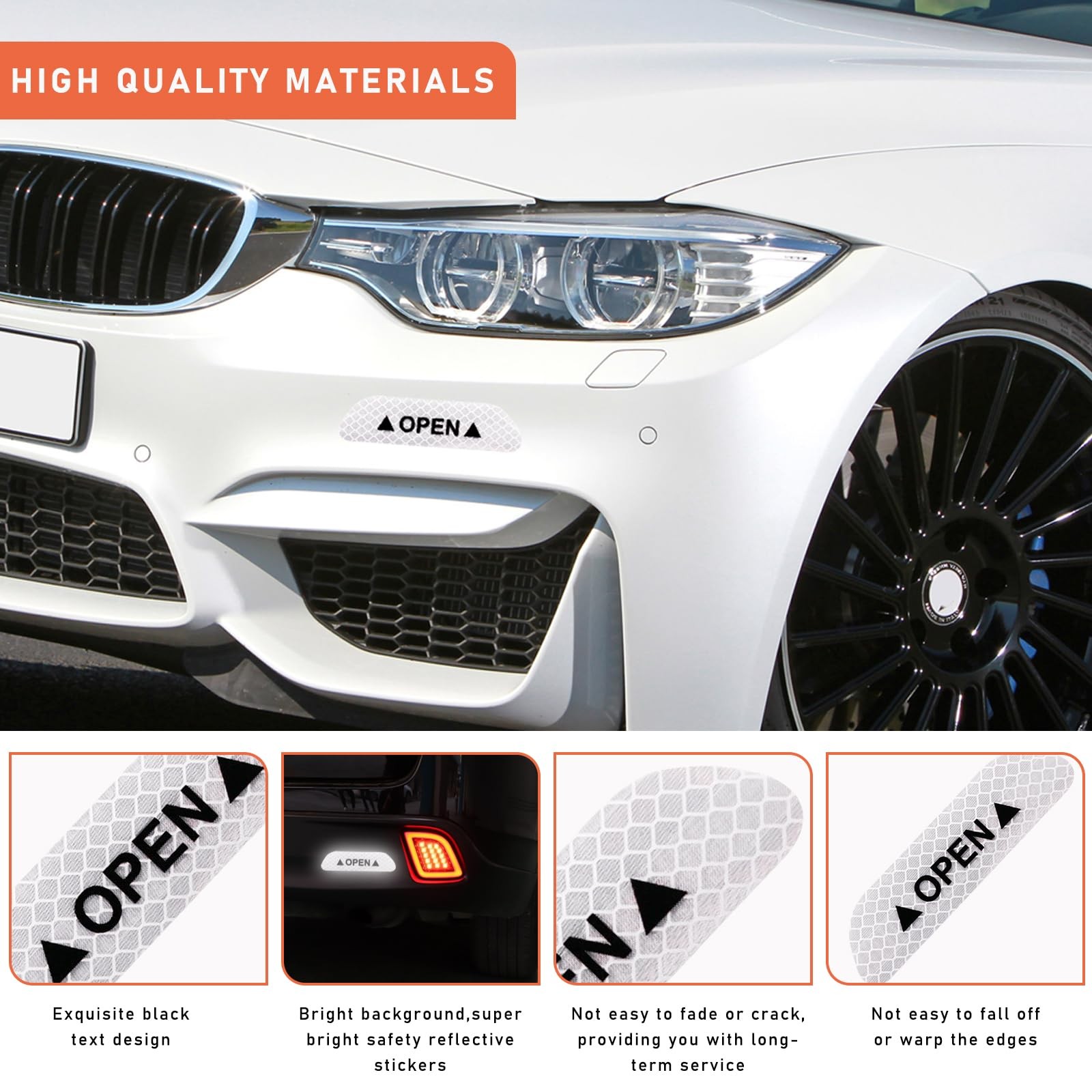 4Pcs Car Door Open Reflective Stickers Night Visibility Warning Protective Strip
