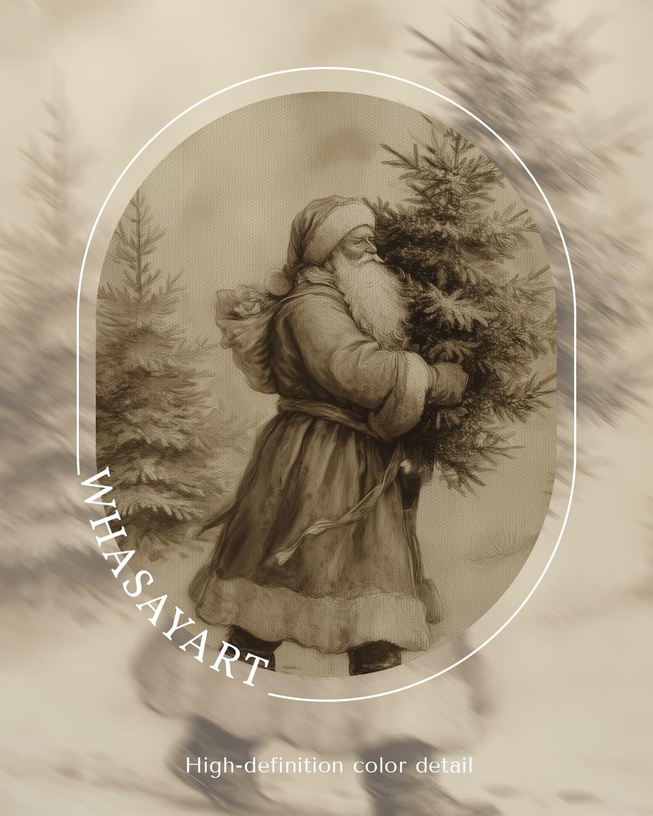 WHASAYART Vintage Santa Claus Carrying Christmas Tree Wall Art, Retro 12×16 F…