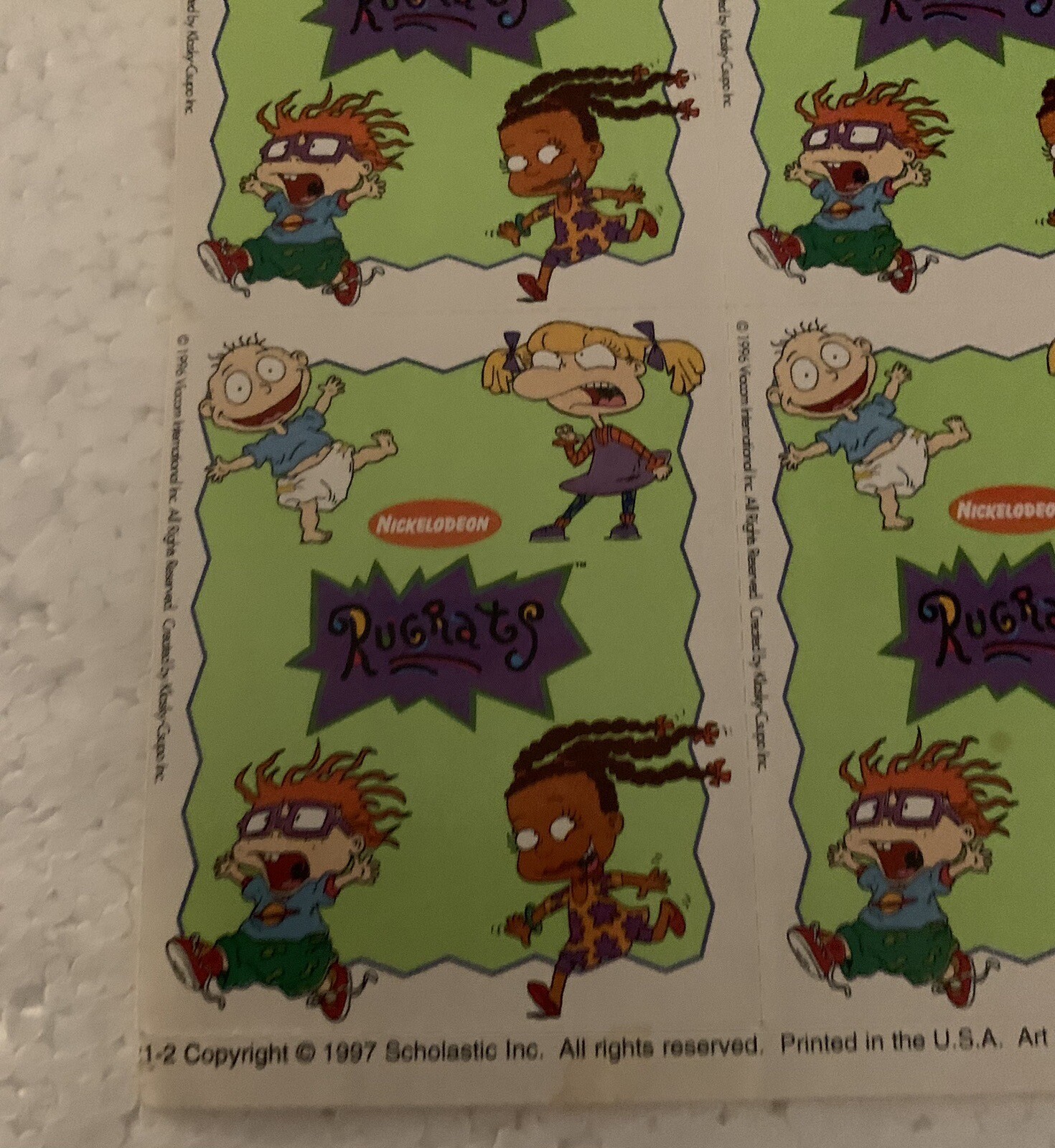 Rugrats Stickers Scholastic Viacom 1996 Sheet of 7 Stickers Printed USA