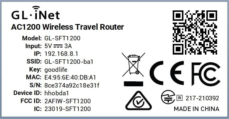 GL.iNet GL-SFT1200 (Opal) Portable WiFi Travel Router, Mini Compact, White
