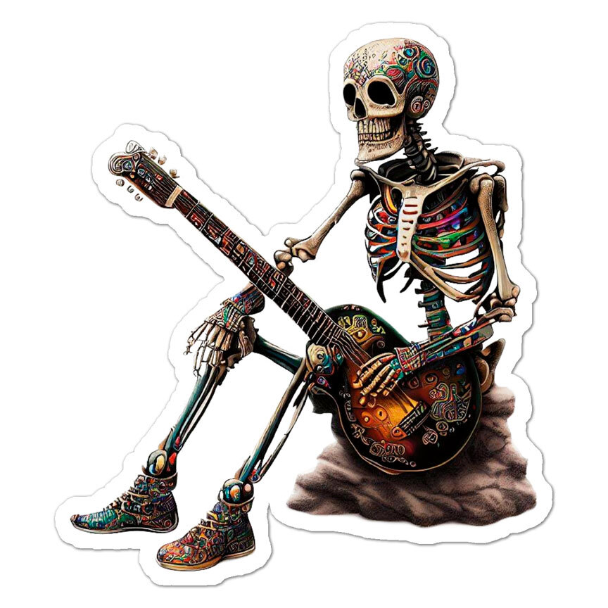 Guitar Sneakers Skeleton, Vinyl Decal Sticker, Indoor Outdoor, 3 Sizes, #9124