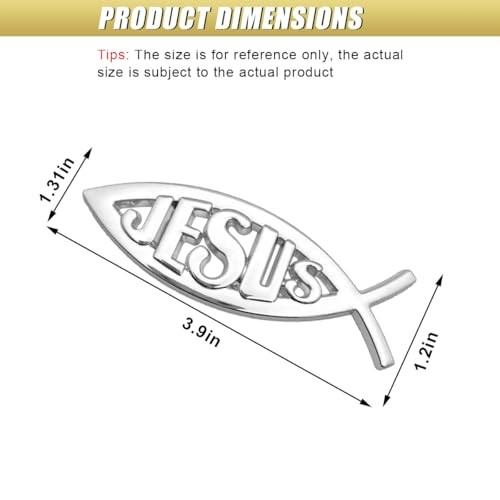 2PCS Jesus Fish Decal Sticker, 3D Chrome Metal Car Emblem, Waterproof Silver