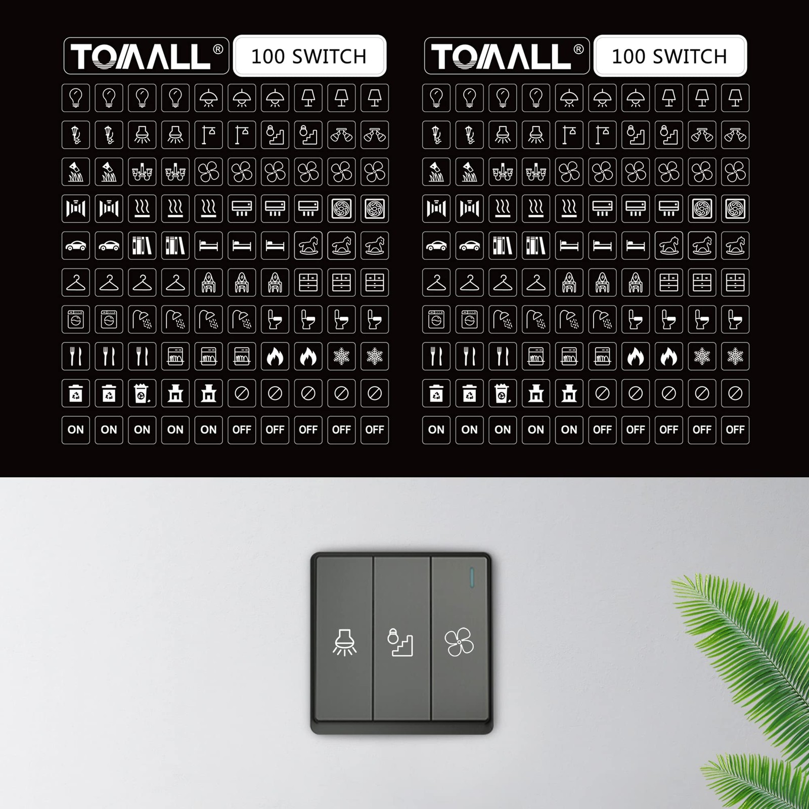 TOMALL 200Pcs Light Switch Labels Icon Stickers Household Transparent Light F…