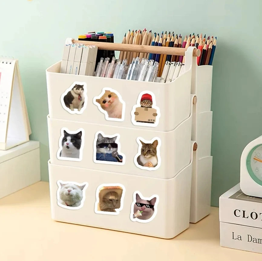 500pcs Roll Funny Cat Meme Stickers Waterproof Cartoon Graffiti Decals – NEW