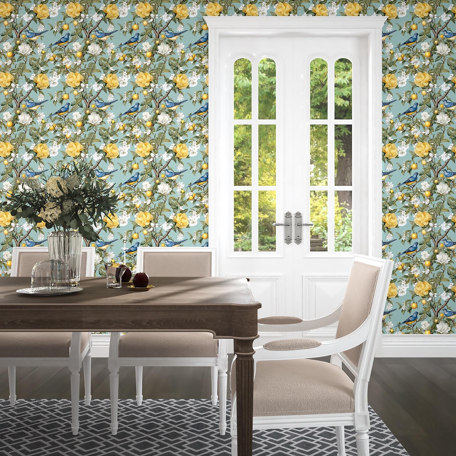 Danodoi Blue Lemon Tree Peel and Stick Wallpaper – Green Floral Contact Paper…
