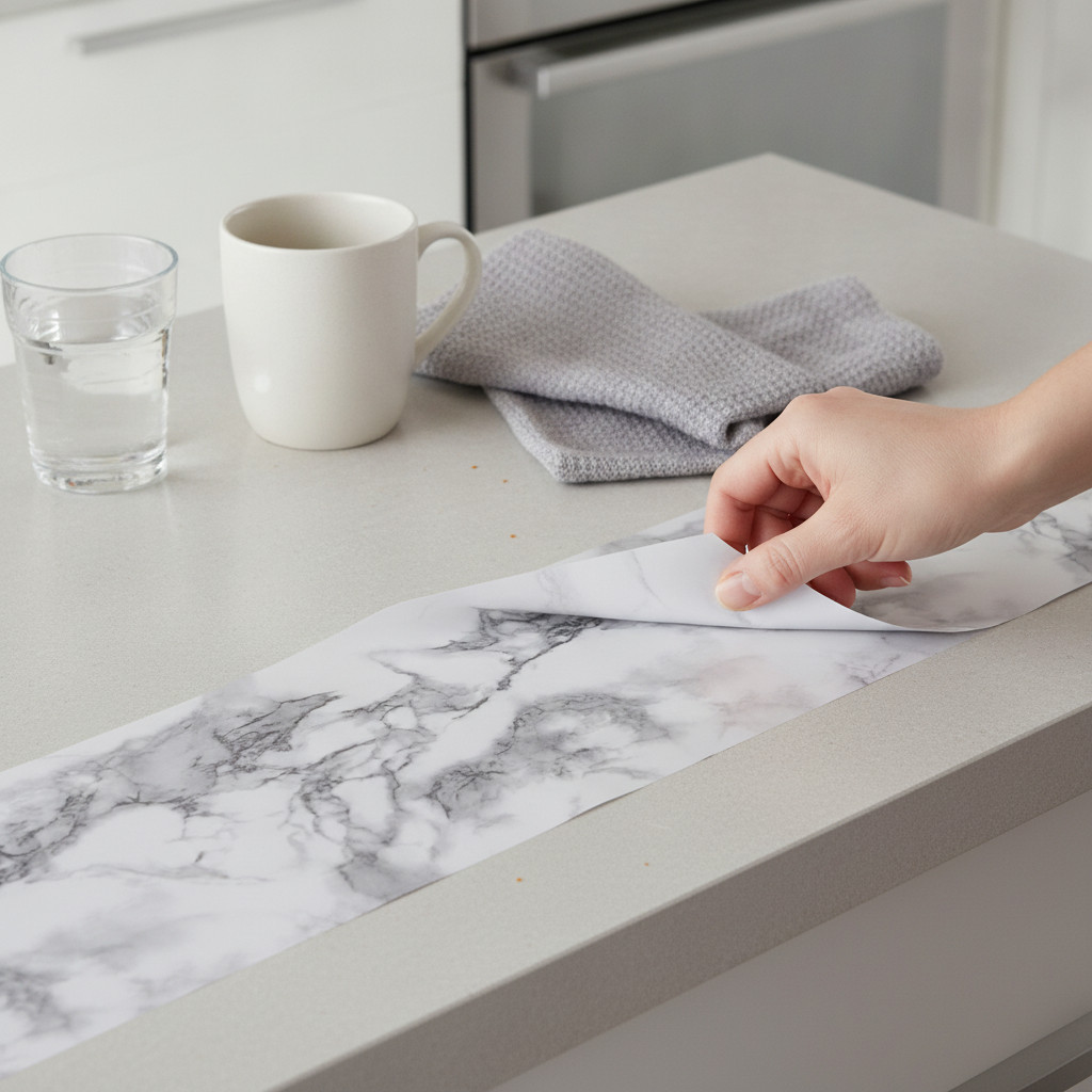 Matte White Marble Self-Adhesive Waterproof PVC Film Kitchen, for Cabinets