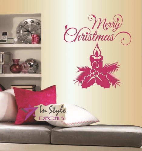 Vinyl Decal Merry Christmas Candle Christmas Tree Ornaments Holidays Sticker 154