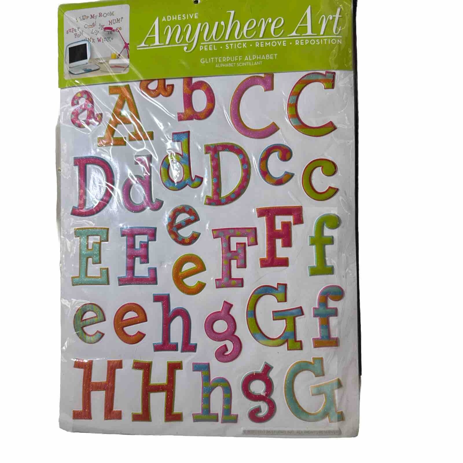 Anywhere Art Adhesive Glitter Puff Alphabet. Multicolor -3 Sheets Of Wall Decor