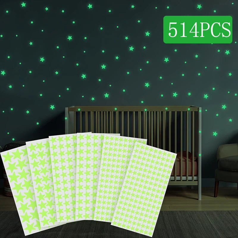 514Pcs Glow in the Dark Star Stickers 3D Geometric Patterned Ceiling and Wall De