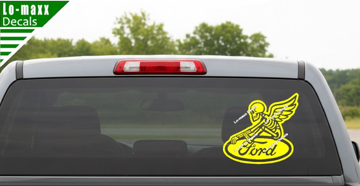 Ford Reaper Skeleton Wings Car Truck Window Hood Die Cut Vinyl Decal Sticker
