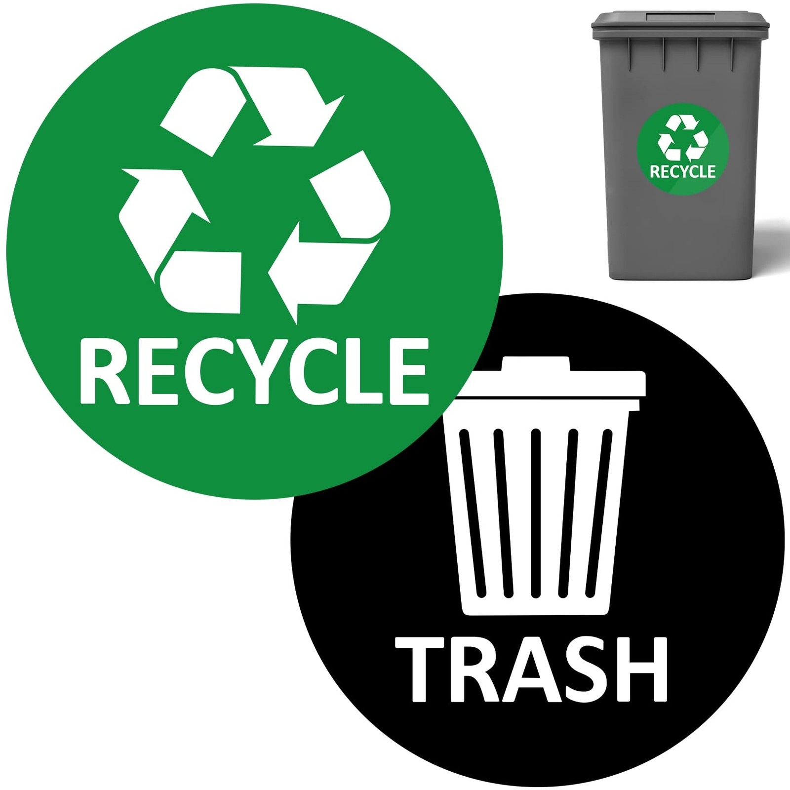 Vinyl Trash Stickers Set, 3 Pcs Recycling Signs, Home Hotel Necessity, Black