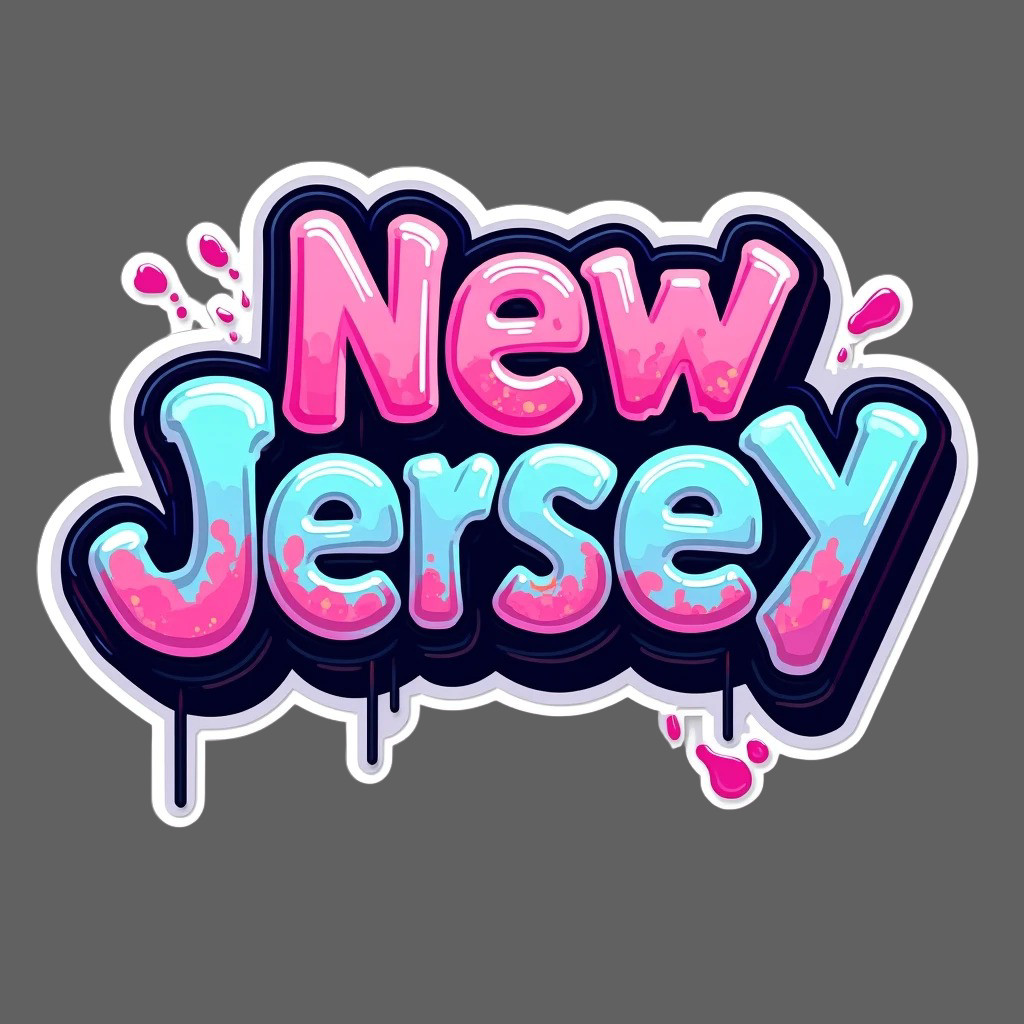 New Jersey Sticker Vinyl Decal Neon Pink Blue Graffiti Style Laptop Tumbler