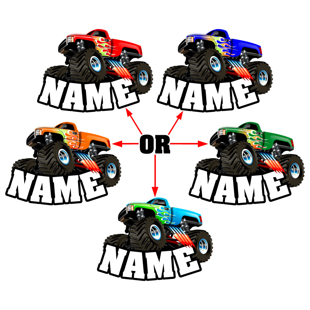 Personalized Monster Truck Name Wall Decal Sticker for Boy-Custom Room Decor Art