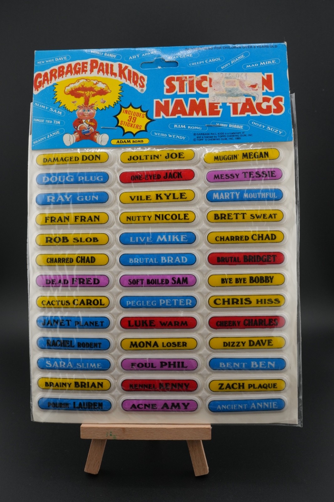 Vintage Garbage Pail Kids Stick On Name Tags Sticker Set Art GPK 1986 Set of 11