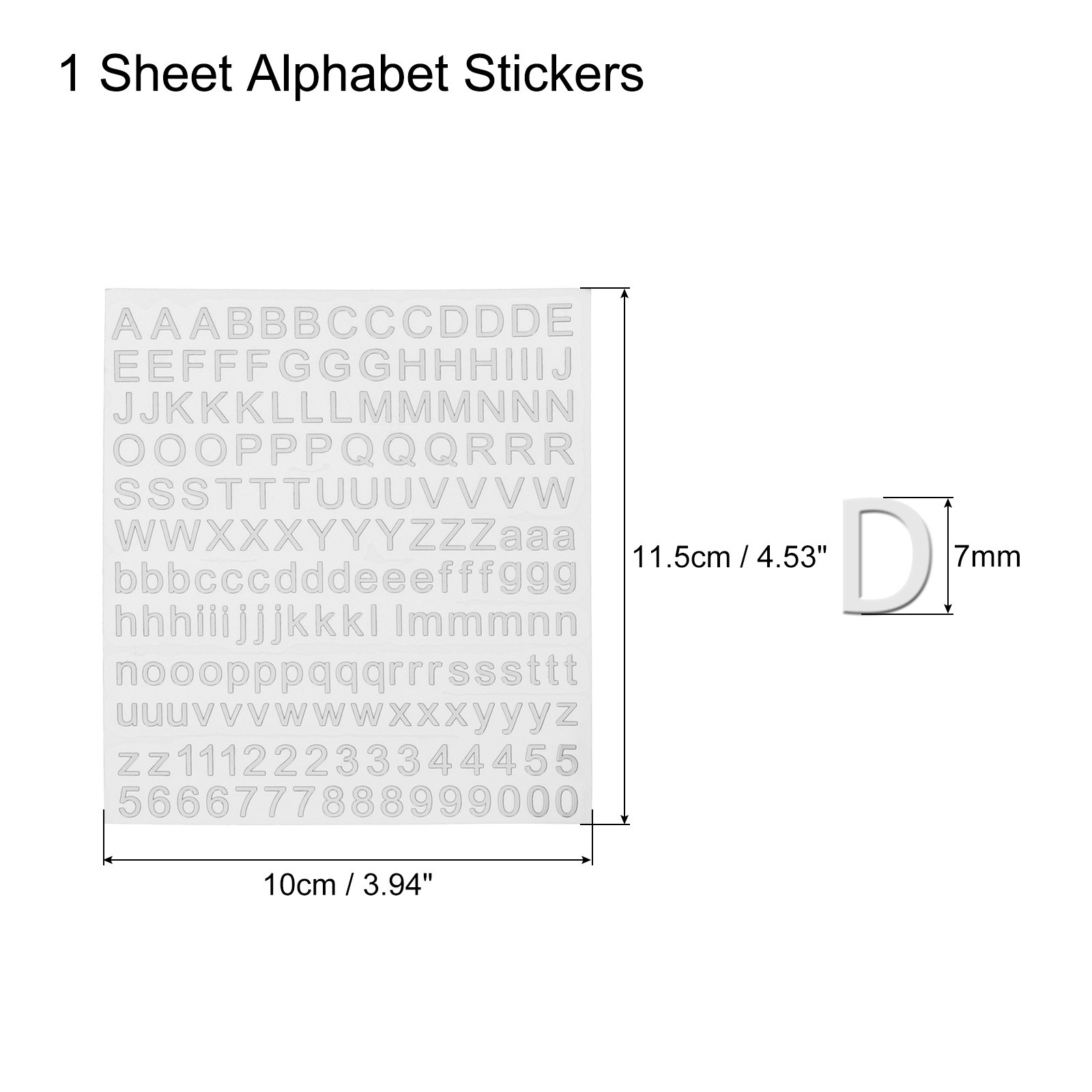 Alphabet Letters Number Resin Stickers 3D Small A to Z 1 to 9 Silver Sticker