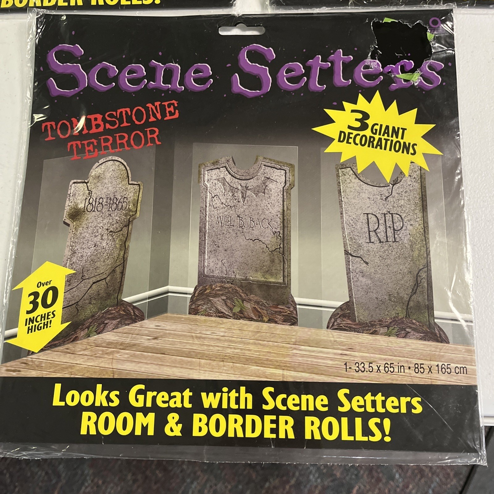 Vintage Amscan Scene Setter Set Tombstone Terror Coffin Grave Room & Border NIP