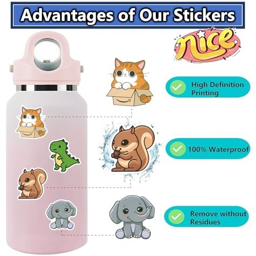 Cute Animal Stickers 200pcs Waterproof Vinyl Decals for Kids & Adults