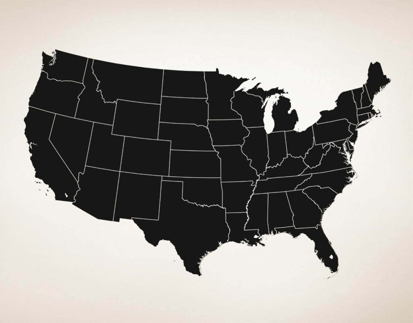 USA Map with State Borderline Office Wall Decal by Stickerbrand #6030