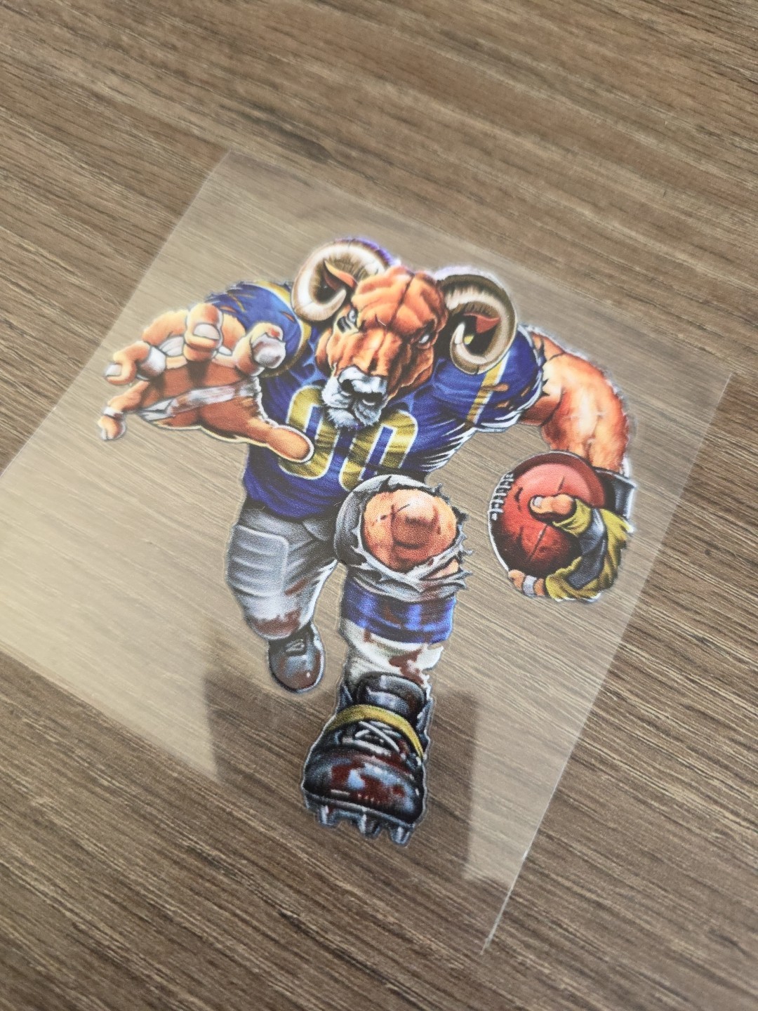 Los Angeles Rams Running Football Player Raised UV DTF Decal 4in X 4in Color