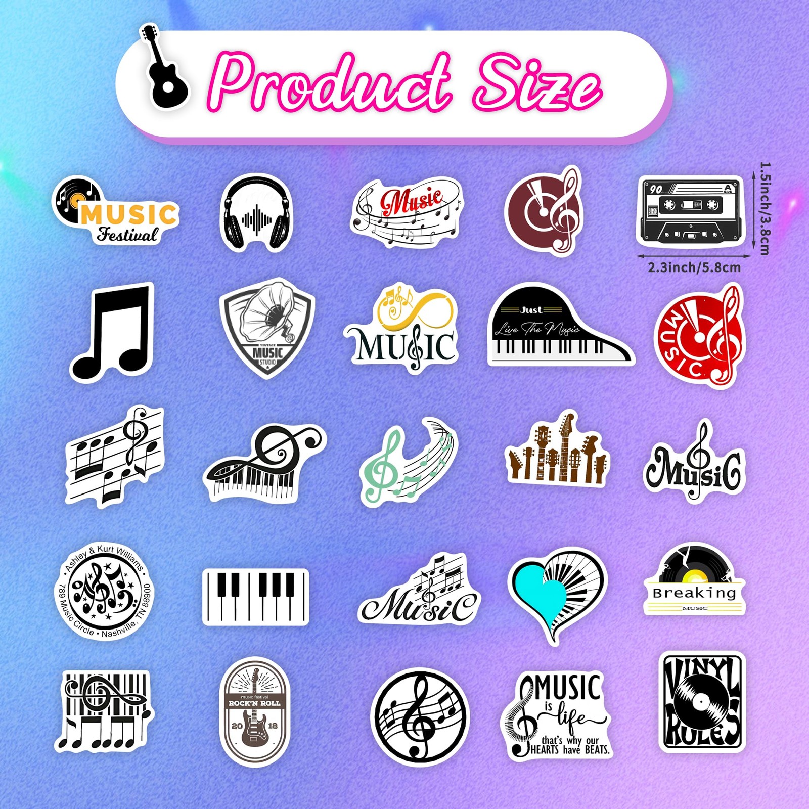 50 Pcs Music Stickers for Adults, Classic Color Non-luminescent-154kscp