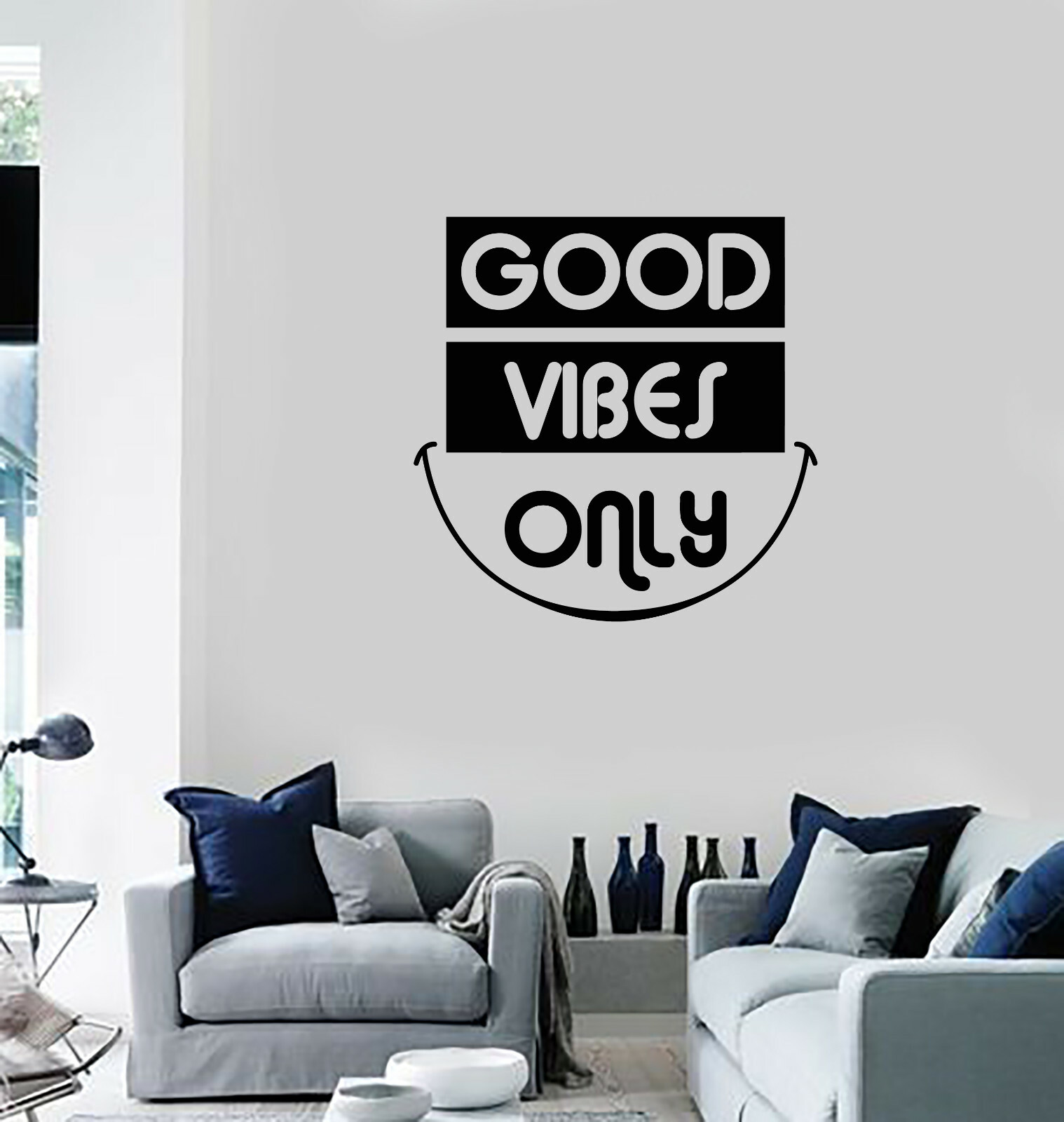 Vinyl Wall Decal Good Vibes Only Smile Inspiring Phrase Quote Stickers (ig5508)