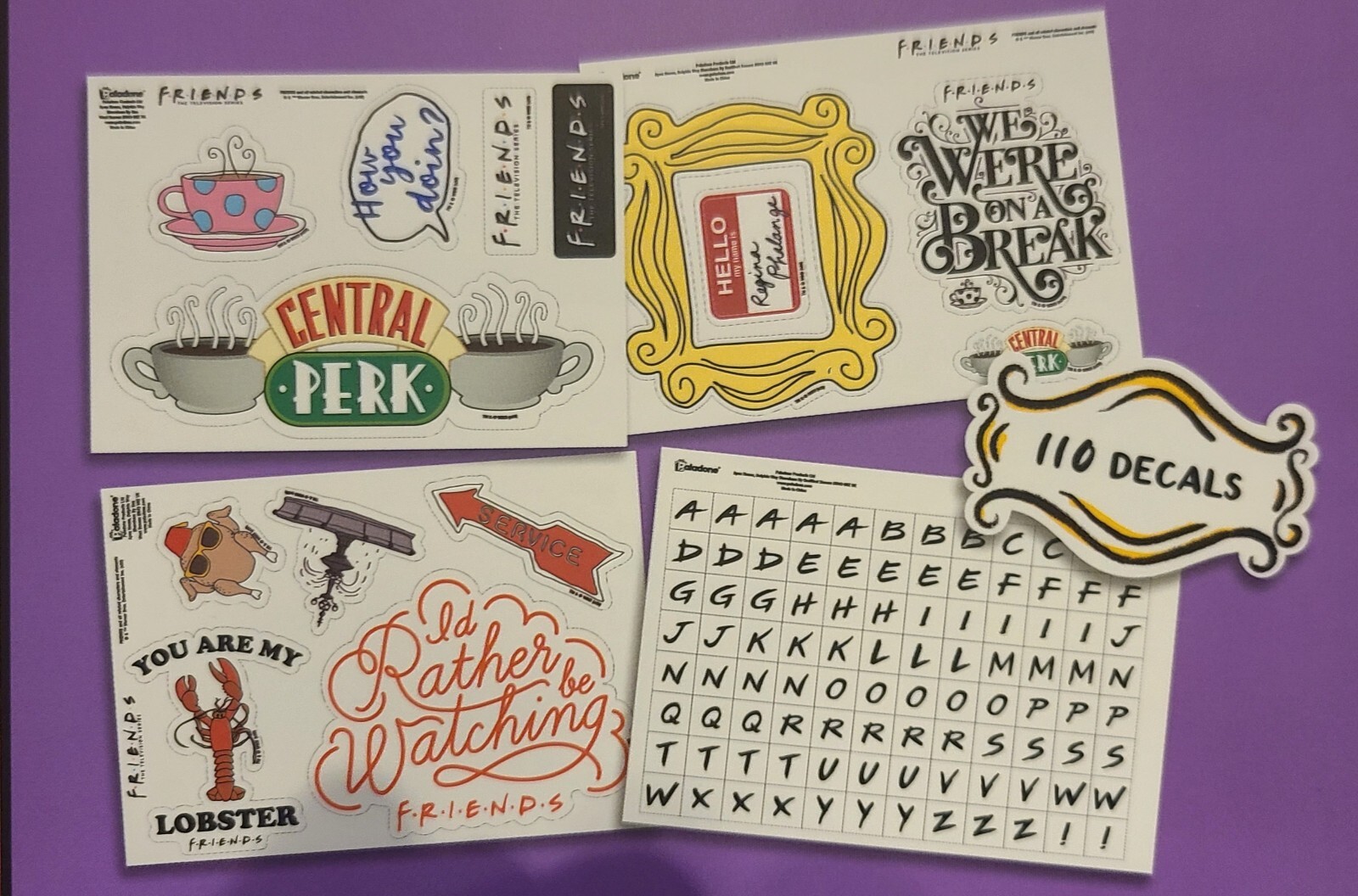Friends TV Show Gadget Decals 4 Sheets Of Removable & Waterproof Decals Lot Of 2