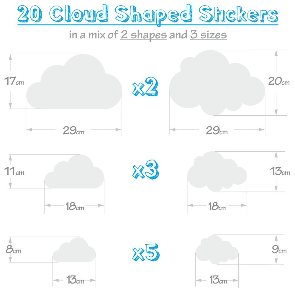Set of 21 Clouds Vinyl Wall Art Sticker Decal Kids Room Nursery Child Decoration
