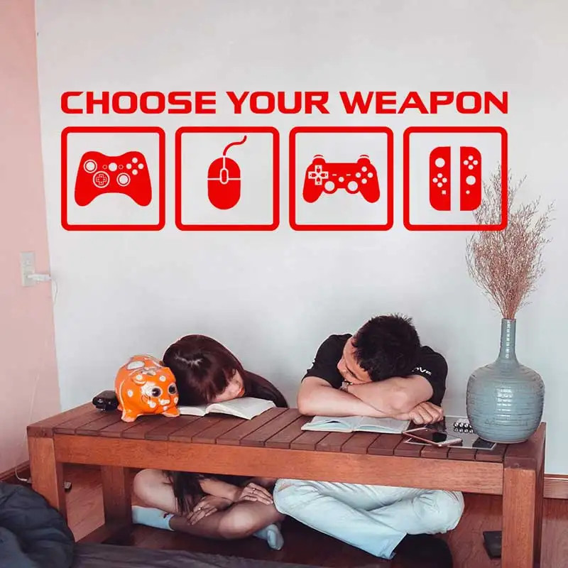 Video Game Decor Wall Sticker Choose Your Weapon Gaming Controller Gamer Gaming
